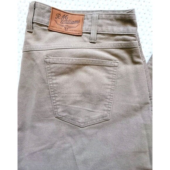 RM Williams Denim Australia Made Jeans Pants Mens 42R Straight Khaki Brown - Picture 3 of 8